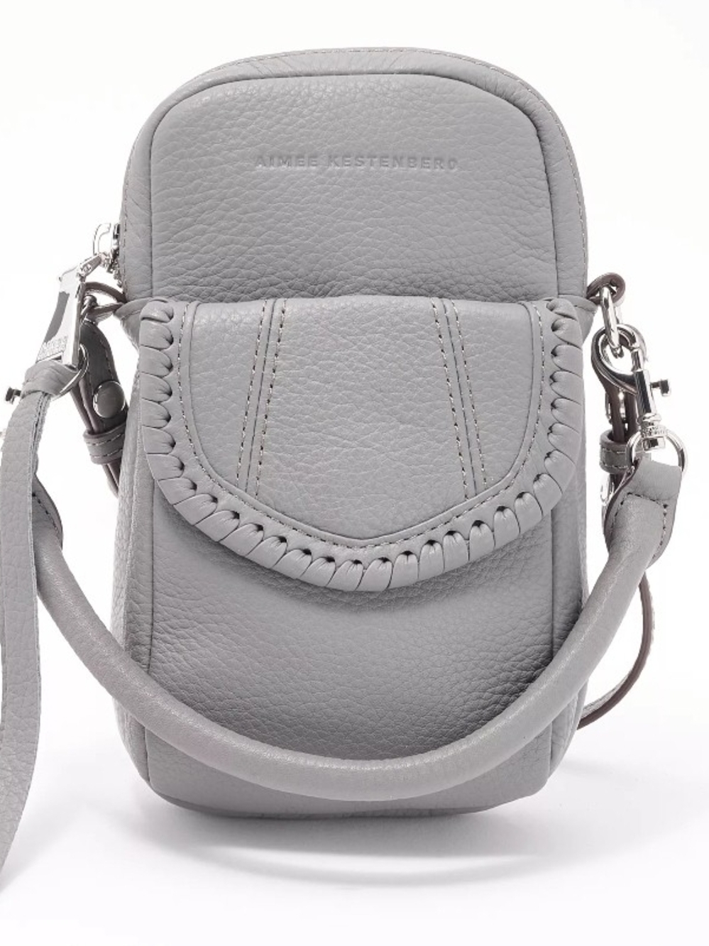 RARE! AIMEE KESTENBERG Gray Leather Crossbody Adjustable Bag